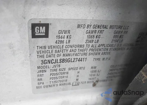 2016 Chevrolet Trax Lt z USA, uszkodzony, nr VIN 3GNCJLSB9GL274411